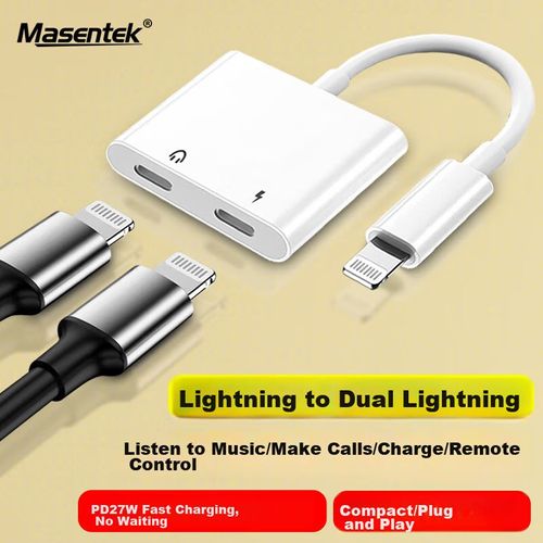 Adaptador Masentek Lightning a Dual Lightning y 3.5mm Blanco