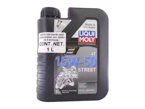 Aceite Lubricante para motocicletas Motor 4 Tiempos Sae 15w50 Api SL Jaso ma2 1lt Liqui Moly Street