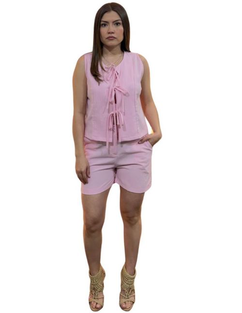 Conjunto Para Dama Casual Short Y Chaleco Con Jaretas ROSA