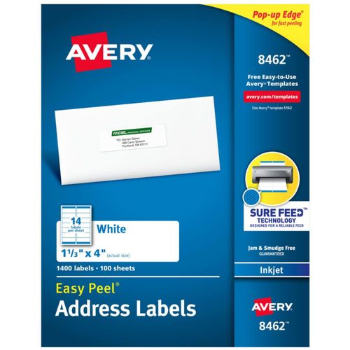 Etiquetas de dirección Avery Easy Peel Sure Feed 13 x 4 pulgadas 1400
