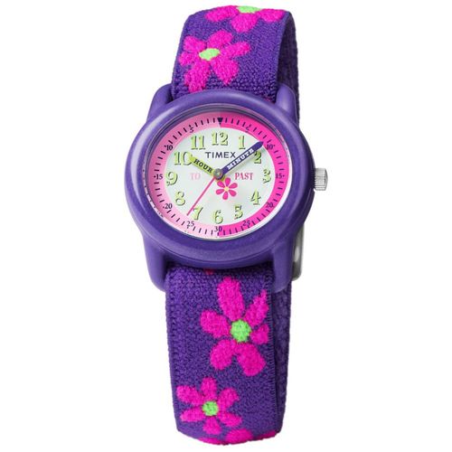 Reloj Timex T89022 Time Machines para niñas con correa floral morada