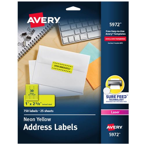 Etiquetas de dirección imprimibles Avery Sure Feed Neon Yellow 750
