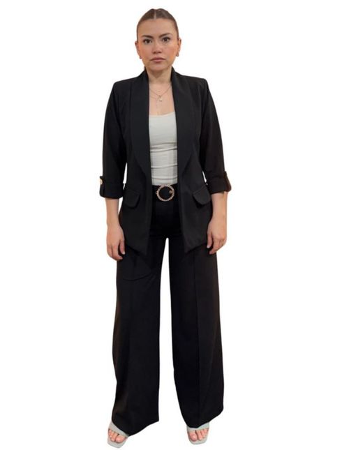 Conjunto Blazer Con Hombreras Y Pantalon Con Presilla + Fajo NEGRO