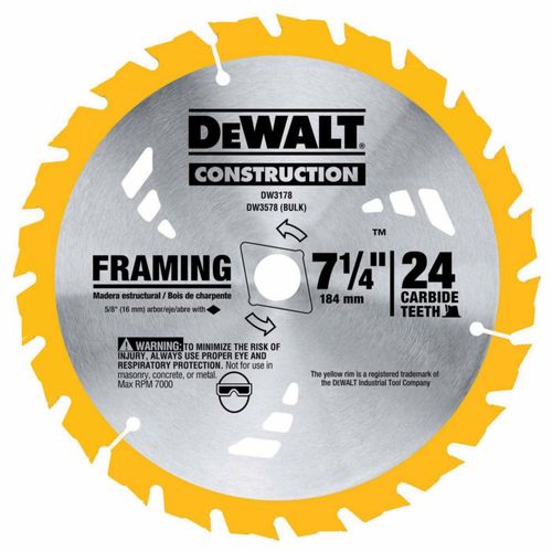 Hoja de sierra circular DEWALT DW3578B10 de 7-1/4 pulgadas de carburo 24T
