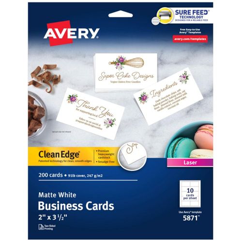 Tarjetas de presentación Avery Clean Edge de 2 x 35 pulgadas 200 tarjetas blancas