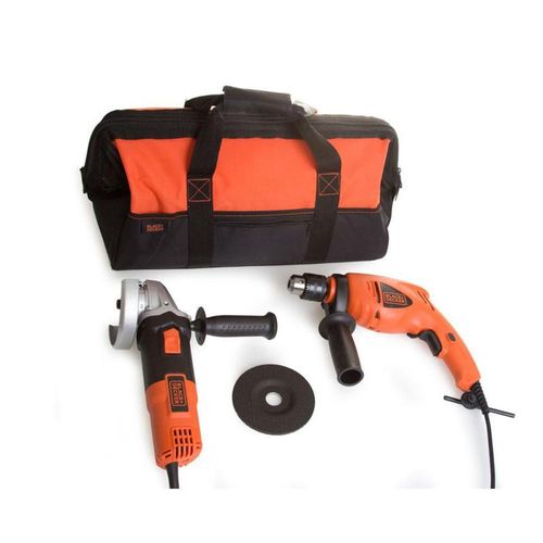 Kit taladro 550w esmeriladora 820w maleta b&d