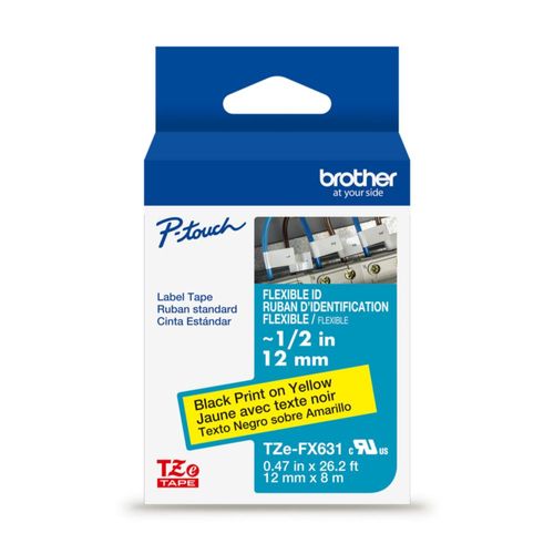 Cinta adhesiva Brother P-Touch TZEFx631 12 mm x 8 m negro sobre amarillo