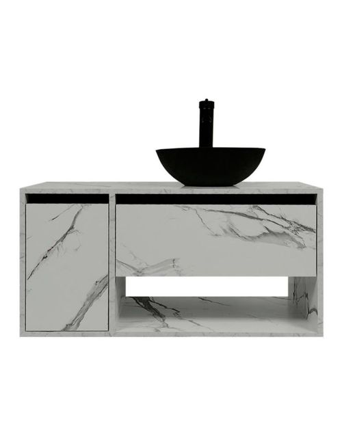 Gabinete HASIN para Baño con Ovalín y Llave Mezcladora, Mueble con Puerta y Cajón, Lavabo Moderno con Almacenamiento, Diseño Minimalista.