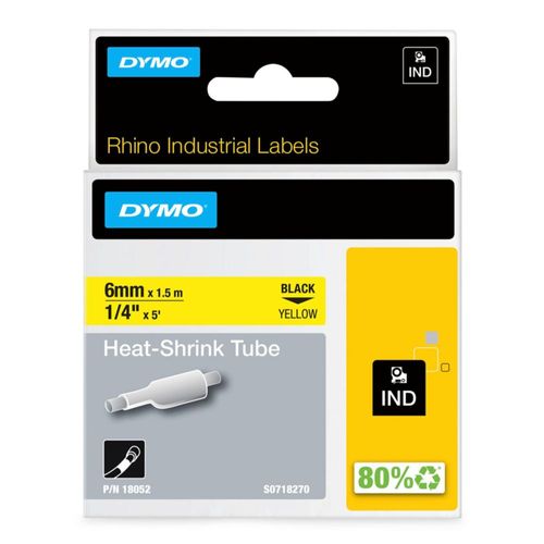 Etiquetas termorretráctiles DYMO Rhino tubo 1/4 negro sobre amarillo