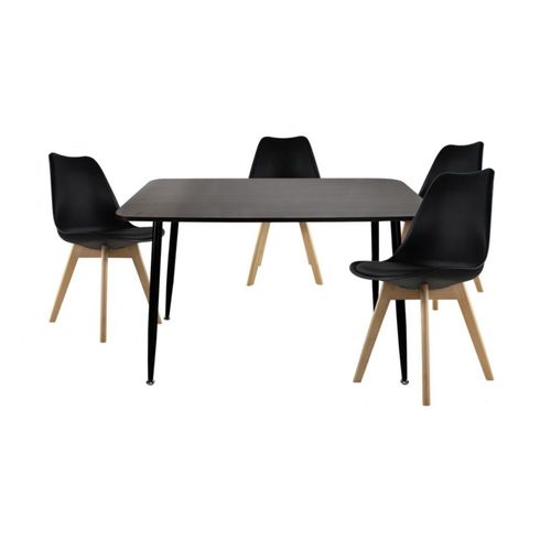 Comedor Rectangular 120x70 cm Nogal con 4 Sillas Frankfurt Negras Moderno
