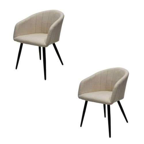 Set de 2 Sillas de Comedor Crema Tapizadas Diseño Contemporáneo