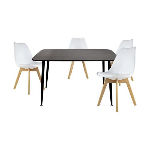 Comedor Rectangular 120x70 cm Nogal con 4 Sillas Frankfurt Blancas Moderno