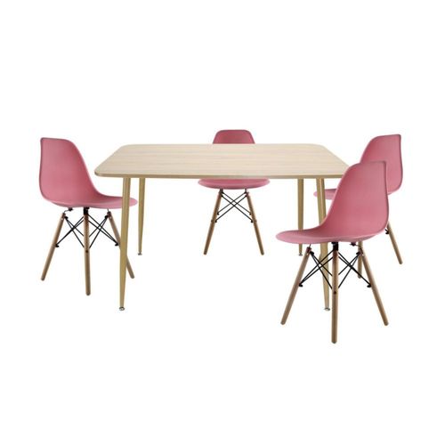 Comedor Rectangular 120x70 cm Roble con 4 Sillas Oslo Rosas Estiilo Contemporaneo