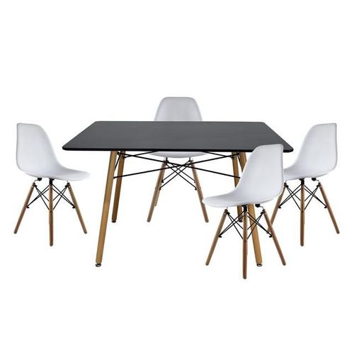 Comedor Rectangular Negro con 4 Sillas Blancas Diseño Moderno