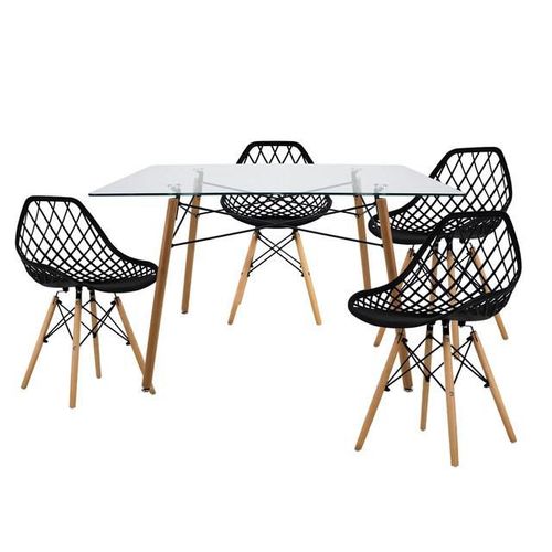 Comedor Rectangular con Cristal Templado y 4 Sillas Negro Estilo Moderno para 4 Personas