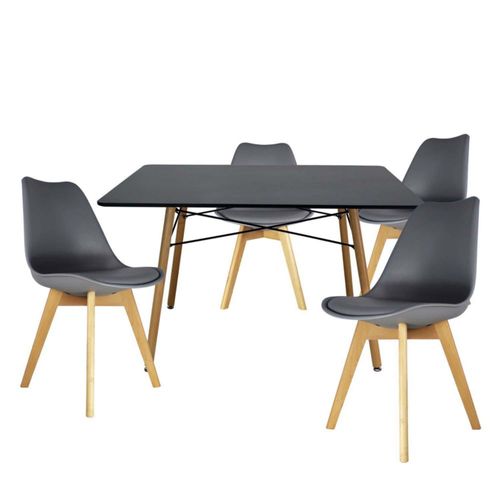 Set de Comedor Oslo Rectangular Negro con 4 Sillas Minimalistas en Color Gris