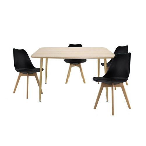 Comedor Rectangular 120x70 cm Roble con 4 Sillas Negras Estiilo Contemporaneo