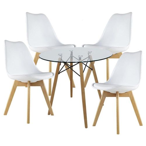 Comedor Redondo 80 cm con 4 Sillas Blancas Diseño Minimalista
