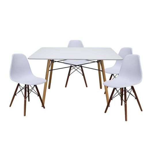 Set de Comedor Mesa Oslo Blanca con 4 Sillas Oslo Nogal Blancas