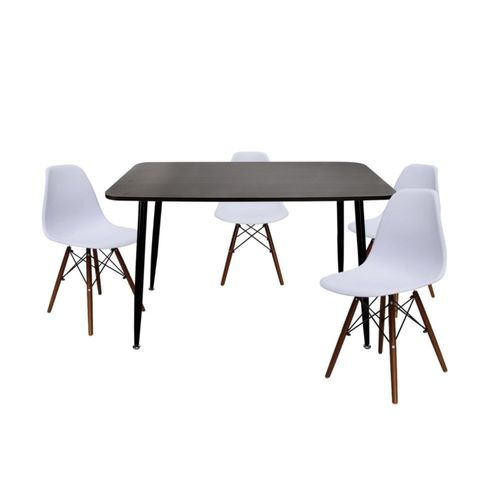 Comedor Rectangular 120x70 cm Nogal con 4 Sillas Nogal/Blancas Diseño Actual