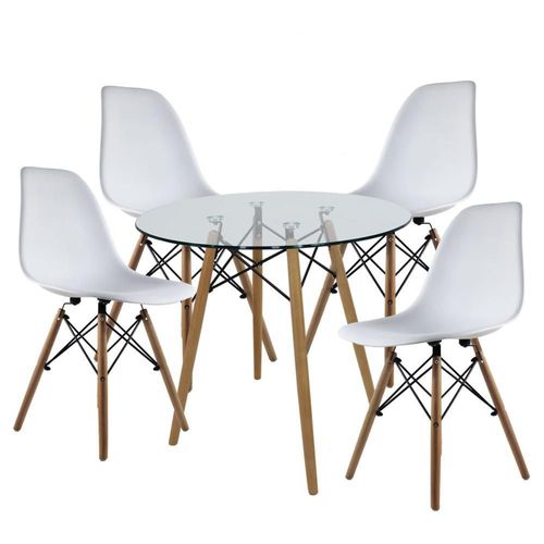Comedor Redondo 80 cm con 4 Sillas Blancas Diseño Minimalista