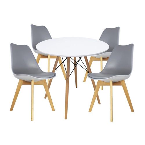 Comedor Circular Blanco con 4 Sillas Frankfurt Grises Minimalista