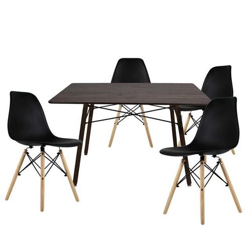 Comedor Rectangular Nogal con 4 Sillas Negras Diseño Elegante