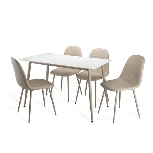 Juego de comedor 4 sillas mesa rectangular vanguardista beige