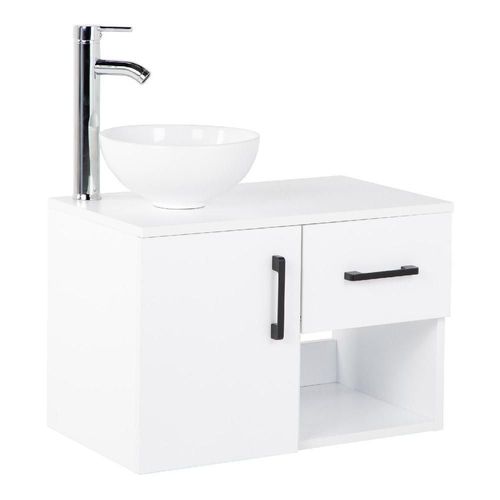 Mueble gabinete para baño con ovalin y monomando blanco