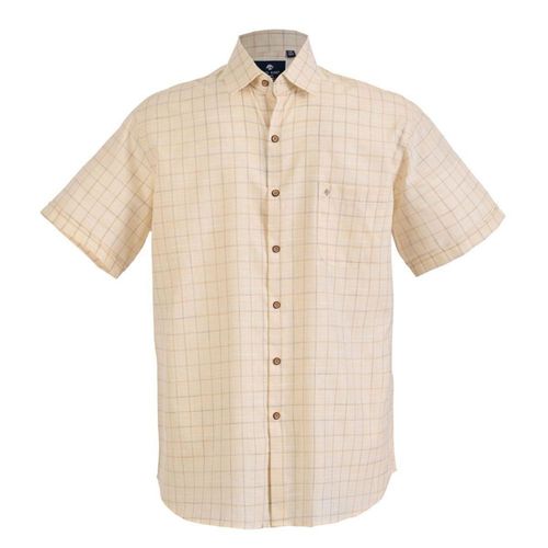 Camisa Michel blanc manga corta cuadros mostaza