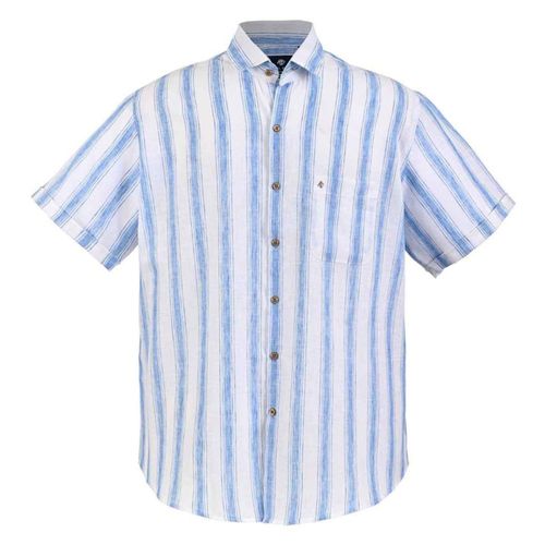 Camisa Michel blanc rayas azul cielo con botón beige