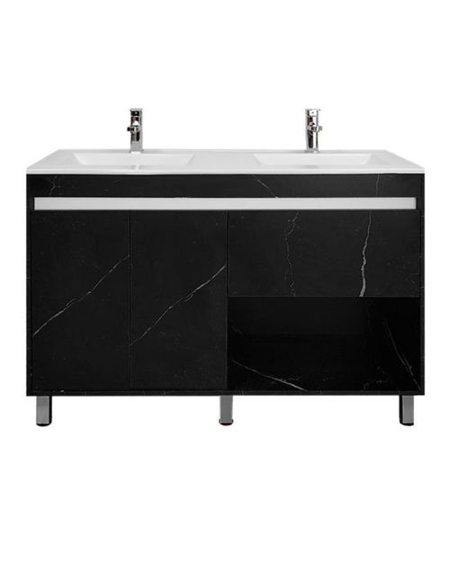 Gabinete para Baño De Piso con Doble Lavamanos y Monomando, Diseño Moderno, Máxima Funcionalidad y Estilo.