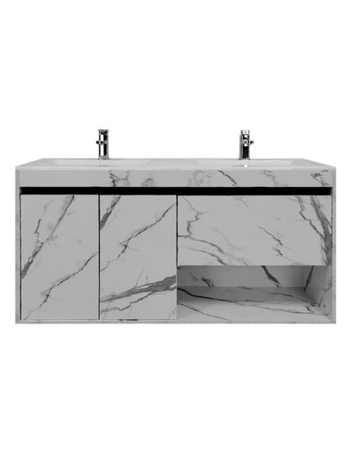 Gabinete De Baño Flotante con Doble Lavamanos y Monomando, Diseño Moderno.