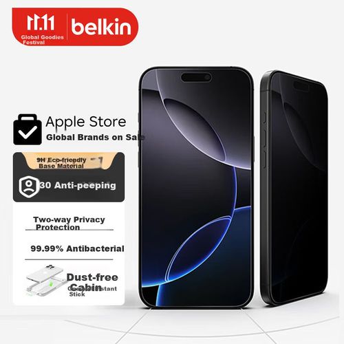 Protector de Pantalla Para IPHONE 17 Pro Max BELKIN Vidrio Templado Antivisión Lateral Antibacterial Resistente a Impactos