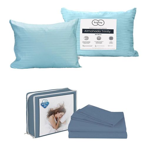 Sabanas Basic Spring Air Individual Azul+ Almohada Trinity TRY