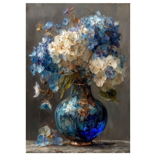 Cuadro Decorativo Botánica 90x122cm Impreso Jarrón de Hortencias