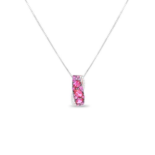 Dije De Oro Rosa 14K Con Cadena 4Pts De Diamante Y Rubi