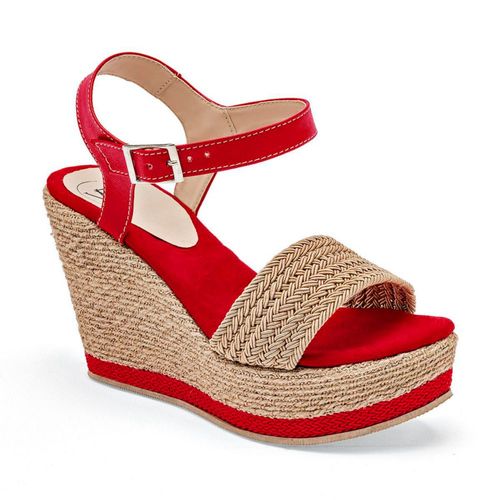 Moramora sandalia cuña para mujer beige rojo cod 140938-E