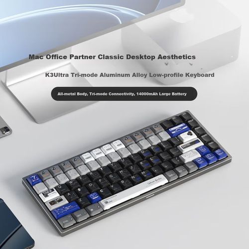 Teclado Mecánico JD K3 Ultra Blanco Azul Celeste Tri-modo Bluetooth USB Inalámbrico