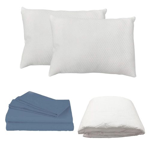 Protector Ultra Sring Air King Size+ Sabanas Basic Azul+ Almohada Frosty 2 CDZ
