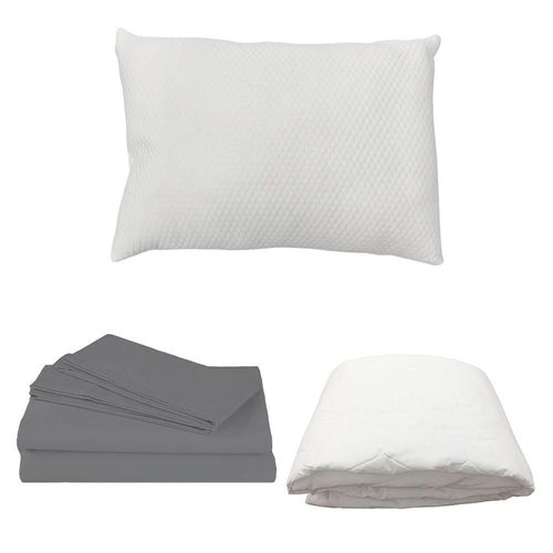 Protector Ultra Sring Air Individual+ Sabanas Basic Gris+ Almohada Frosty CDZ