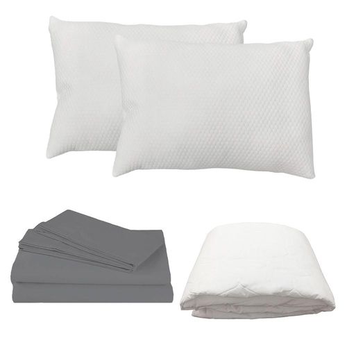Protector Ultra Sring Air Matrimonial+ Sabanas Basic Gris+ Almohada Frosty 2 CDZ
