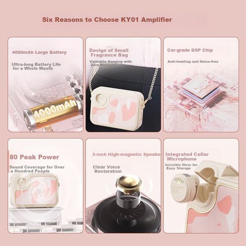Amplificador Soaiy KY01 Inalámbrico Rosa con Micrófono de Solapa