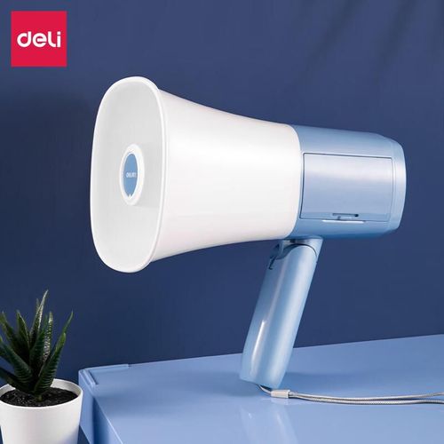 Megáfono Deli inalámbrico recargable azul y blanco