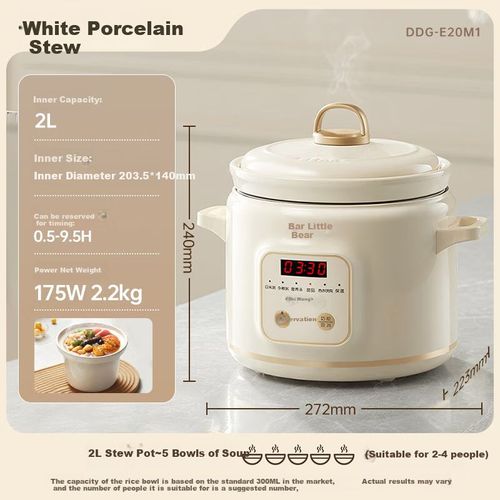 Olla Cocción Lenta Bear DDG-E20MII 2L Porcelana Blanca
