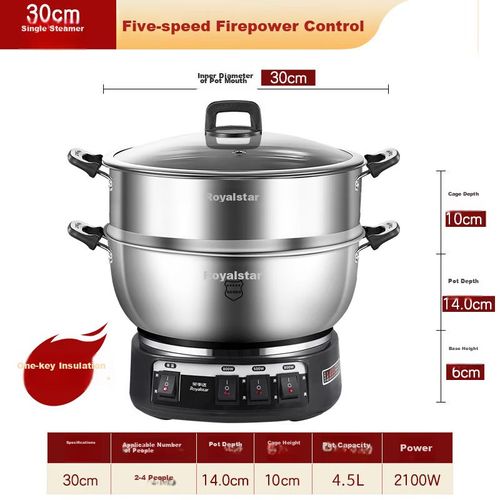 Wok eléctrico Royalstar F2404ZH 3L acero inoxidable 30 cm multifuncional