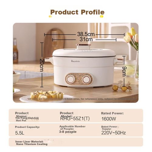 Olla Eléctrica Royalstar RHG-55Z1 5.5L Revestimiento Titanio Blanco Marfil