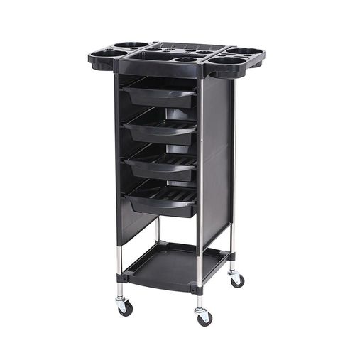 Carrito Auxiliar Estetica 4 Cajones Pisa Vanlig de Aluminio con Movilidad Estable Spa Salon Belleza Negro