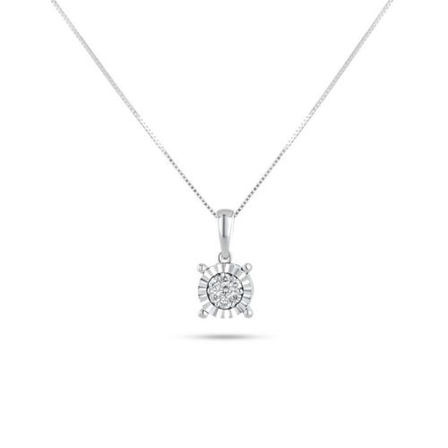 Dije De Oro Blanco Con Cadena 14K Con 13Pts De Diamante
