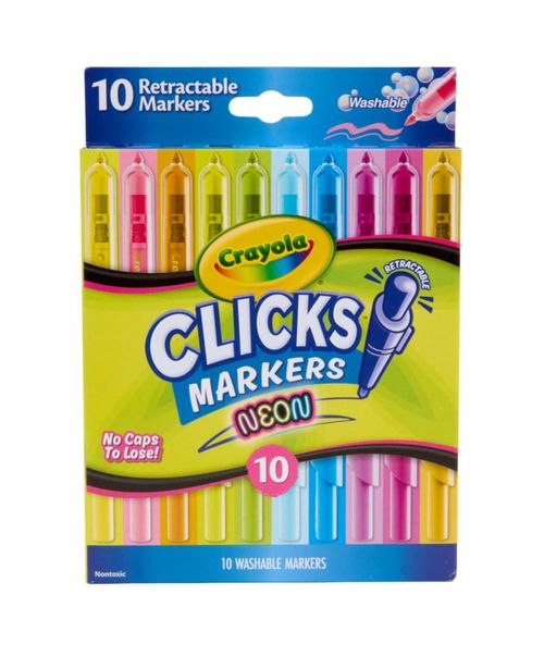 Marcadores Crayola Clicks 10 Neón Retráctiles Lavables